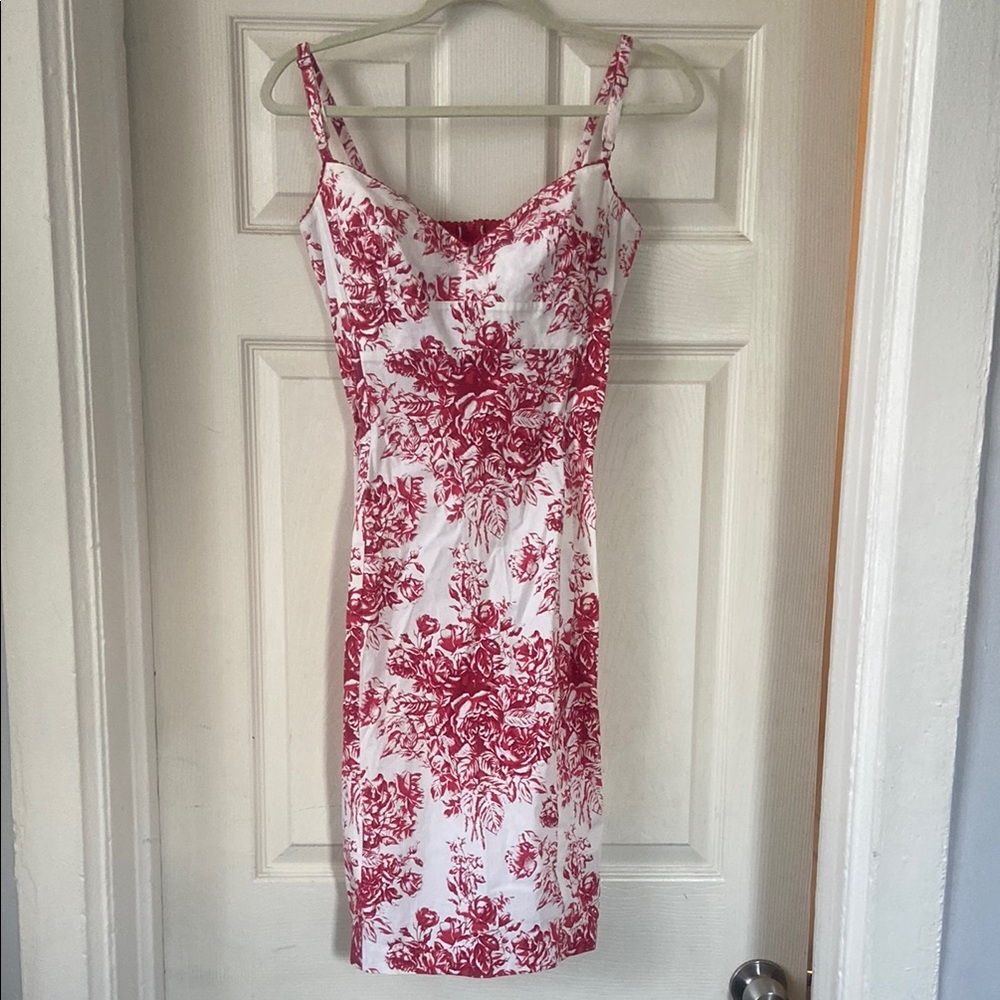 Elegant Red and White Floral Dress